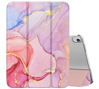 MoKo Funda para iPad (A16) 11ª Generación 2025 11 Pulgadas, iPad 10ª Generación 2022 10,9 Pulgadas Carcasa Trasera Translúcida Cubierta Delgada de PC con Soporte Plegable, Mármol Dorado Rosa