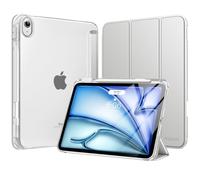 MoKo Funda para iPad Air 11 Pulgadas M3/M2 2025/2024, iPad Air 5.ª/4.ª Gen 10,9 Pulgadas Funda 2022/2020 con Portalápices, Ligera y Delgada con Soporte Trifold y Cascara Traslúcida PC, Touch ID, Plata
