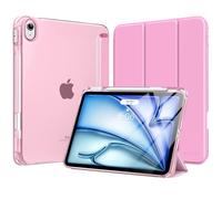 MoKo Funda para iPad Air 11 Pulgadas M3/M2 2025/2024, iPad Air 5.ª/4.ª Gen 10,9 Pulgadas Funda 2022/2020 con Portalápices, Ligera y Delgada con Soporte Trifold y Cascara Traslúcida PC, Rosa