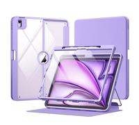 MoKo Funda para iPad Air 13 Pulgadas 2024 con Portalápices, iPad Air 13 Funda con Protector de Pantalla Carcasa Trasera Clara con Soporte Multiángulo, Soporta Pencil Pro/USB-C, Morado