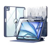 MoKo Funda para iPad Air 13 Pulgadas 2024 con Portalápices, iPad Air 13 Funda con Protector de Pantalla Carcasa Trasera Clara con Soporte Multiángulo, Soporta Pencil Pro/USB-C, Bosque Gris