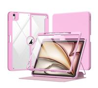 MoKo Funda para iPad Air 13 Pulgadas 2024 con Portalápices, iPad Air 13 Funda con Protector de Pantalla Carcasa Trasera Clara con Soporte Multiángulo, Soporta Pencil Pro/USB-C, Flor Rosa