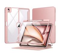 MoKo Funda para iPad Air 13 Pulgadas 2024 con Portalápices, iPad Air 13 Funda con Protector de Pantalla Carcasa Trasera Clara con Soporte Multiángulo, Soporta Pencil Pro/USB-C, Rosa Dorada