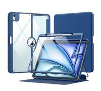 MoKo Funda para iPad Air 13 Pulgadas 2024 con Portalápices, iPad Air 13 Funda con Protector de Pantalla Carcasa Trasera Clara con Soporte Multiángulo, Soporta Pencil Pro/USB-C, Azul mar
