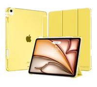 MoKo Funda para iPad Air 13 Pulgadas (M4/M3/M2) 2026/2025/2024 con Portalápices, Ligera y Delgada con Soporte Trifold y Cascara Traslúcida PC, Auto Activación/Reposo, Amarillo Claro