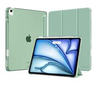 MoKo Funda para iPad Air 13 Pulgadas (M4/M3/M2) 2026/2025/2024 con Portalápices, Ligera y Delgada con Soporte Trifold y Cascara Traslúcida PC, Auto Activación/Reposo, Agave Verde