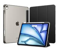 MoKo Funda para iPad Air 13 Pulgadas (M4/M3/M2) 2026/2025/2024 con Portalápices, Ligera y Delgada con Soporte Trifold y Cascara Traslúcida PC, Auto Activación/Reposo, Negro