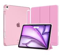 MoKo Funda para iPad Air 13 Pulgadas (M4/M3/M2) 2026/2025/2024 con Portalápices, Ligera y Delgada con Soporte Trifold y Cascara Traslúcida PC, Auto Activación/Reposo, Rosa