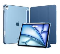 MoKo Funda para iPad Air 13 Pulgadas (M4/M3/M2) 2026/2025/2024 con Portalápices, Ligera y Delgada con Soporte Trifold y Cascara Traslúcida PC, Auto Activación/Reposo, Azul Marino Oscuro