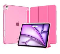 MoKo Funda para iPad Air 13 Pulgadas (M4/M3/M2) 2026/2025/2024 con Portalápices, Ligera y Delgada con Soporte Trifold y Cascara Traslúcida PC, Auto Activación/Reposo, Rosa Persa