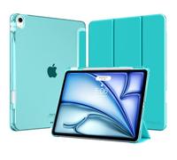 MoKo Funda para iPad Air 13 Pulgadas (M4/M3/M2) 2026/2025/2024 con Portalápices, Ligera y Delgada con Soporte Trifold y Cascara Traslúcida PC, Auto Activación/Reposo, Azul Bondi