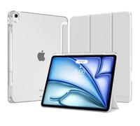 MoKo Funda para iPad Air 13 Pulgadas (M4/M3/M2) 2026/2025/2024 con Portalápices, Ligera y Delgada con Soporte Trifold y Cascara Transparente PC, Auto Activación/Reposo, Gris Claro