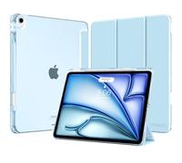 MoKo Funda para iPad Air 13 Pulgadas (M4/M3/M2) 2026/2025/2024 con Portalápices, Ligera y Delgada con Soporte Trifold y Cascara Traslúcida PC, Auto Activación/Reposo, Azul Cielo
