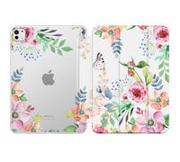 MoKo Funda para iPad Pro 11 Pulgadas M4 2024 (5ª Gen), Carcasa Delgada Protectora TPU con Soporte Plegable Cubierta Trasera Translúcida Auto Activación/Reposo, Flores Aromáticas