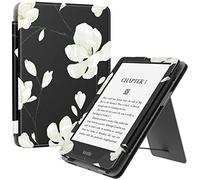 MoKo Funda para Kindle Paperwhite 11ª Generación (Modelo 2021) 6.8", PU Estuche Niño con Correa de Mano para Kindle Paperwhite Edición de Firma, Auto Sueño/Estela, Negro & Blanco Magnolia