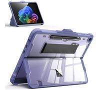 MoKo Funda para Microsoft Surface Pro 12" 2025, Cubierta Protectora Transparente Resistente Todo en Uno con Soporte Ajustable, Portalápices y Correa de Mano, Bonito Holds Type Keyboard, Ice+Violeta