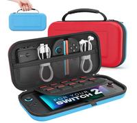 MoKo Funda para Nintendo Switch 2 2025, Estuche de Transporte con para 10 Cartuchos, Funda Protectora Carcasa Rígida Portátil de Viaje para Consola Nintendo Switch 2 y Accesorios, Rojo&Azul