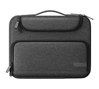 MoKo Funda para portátil de 13-14", compatible con nuevo Mac Air/Pro M4 de 13". 14" Mac Pro M3/M2/M1, 13" MacAir M3/M2/M1, Bolsa poliéster impermeable con bolsillos dobles, asa retráctil, Negro + Gris