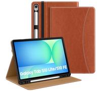 MoKo Funda para Samsug Galaxy Tab S10 Lite/S10 FE/S9 FE 5G 10,9 Pulgadas 2025/2023, S9 11" 2023 con Portalápices, Múltiples Ángulos Funda Tab S10 Lite con Correa de Mano, Bolsillo, Marrón