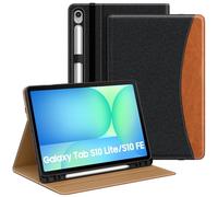 MoKo Funda para Samsug Galaxy Tab S10 Lite/S10 FE/S9 FE 5G 10,9 Pulgadas 2025/2023, S9 11" 2023 con Portalápices, Múltiples Ángulos Funda Tab S10 Lite con Correa de Mano,Bolsillo, Denim Negro & Marrón