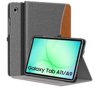 MoKo Funda para Samsung Galaxy Tab A11 8,7 Pulgadas 2025, Galaxy Tab A9 8,7 Pulgadas 2023, Carcasa Cuero PU con Soporte Múltiples Ángulos con Correa de Mano y Bolsillo Frontal, Denim Grey & Brown