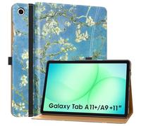 MoKo Funda para Samsung Galaxy Tab A11+ Plus 11 Pulgadas 2025/ A9+ Plus 2023, Cuero PU Funda para Galaxy Tab A11+/ A9+ con Soporte Múltiples Ángulos, Correa de Mano, Bolsill, Bloom de Albaricoque