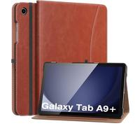 MoKo Funda para Samsung Galaxy Tab A9 Plus 11 Pulgadas 2023, Carcasa Cuero PU Premium con Soporte Múltiples Ángulos, Correa de Mano y Bolsillo Frontal Auto Activación/Reposo, Marrón