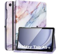 MoKo Funda para Samsung Galaxy Tab A9 Plus 11 Pulgadas 2023, Carcasa Cuero PU Premium con Soporte Múltiples Ángulos, Correa de Mano y Bolsillo Frontal Auto Activación/Reposo, Mármol Violado