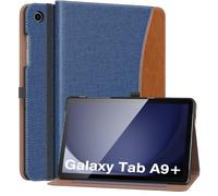 MoKo Funda para Samsung Galaxy Tab A9 Plus 11 Pulgadas 2023, Carcasa Cuero PU Premium con Soporte Múltiples Ángulos, Correa de Mano y Bolsillo Frontal Auto Activación/Reposo, Denim Azul Marrón