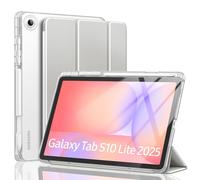 MoKo Funda para Samsung Galaxy Tab S10 Lite 10,9" 2025 [SM-X400/SM-X406B] con Porta Lápiz S, Protectora Trifold Delgada Ligera, Carcasa Trasera Translúcida PC Dura, Auto Wake/Sleep, Plata
