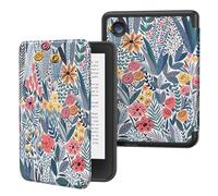 MoKo Funda Compatible con Kobo Clara BW 2024/ Clara Colour 2024/ Clara 2E 6" 2022, Carcasa Delgada y Ligera de TPU con Auto Reposo/Activación Cubierta Inteligente Protectora, Flor de Hoja Azul