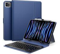 MoKo Funda Universal con Teclado para 9",9.7",10.1",10.2",10.4",10.5",10.9",11" Tableta, Teclado Bluetooth QWERTY US Internacional Inalámbrico & Portalápices para iPad, Fire, Pixel, Azul Marino