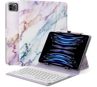 MoKo Funda Universal con Teclado para 9",9.7",10.1",10.2",10.4",10.5",10.9",11" Tableta, Teclado Bluetooth QWERTY US Internacional Inalámbrico & Portalápices para iPad, Fire, Pixel, Mármol Violado