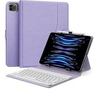 MoKo Funda Universal con Teclado para 9",9.7",10.1",10.2",10.4",10.5",10.9",11" Tableta, Teclado Bluetooth QWERTY US Internacional Inalámbrico & Portalápices para iPad, Fire, Pixel, Lila Púrpura