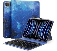 MoKo Funda Universal con Teclado para 9",9.7",10.1",10.2",10.4",10.5",10.9",11" Tableta, Teclado Bluetooth QWERTY US Internacional Inalámbrico & Portalápices para iPad, Fire, Pixel, Noche de Estrella