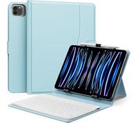 MoKo Funda Universal con Teclado para 9",9.7",10.1",10.2",10.4",10.5",10.9",11" Tableta, Teclado Bluetooth QWERTY US Internacional Inalámbrico & Portalápices para iPad,Samsung, Fire, Pixel, Azul Claro