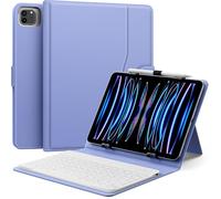 MoKo Funda Universal con Teclado para 9",9.7",10.1",10.2",10.4",10.5",10.9",11" Tableta, Teclado Bluetooth QWERTY US Internacional Inalámbrico & Portalápices para iPad, Samsung, Fire, Pixel, Lavanda
