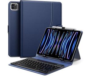 MoKo Funda Universal con Teclado para 9",9.7",10.1",10.2",10.4",10.5",10.9",11" Tableta, Teclado Bluetooth QWERTY US Internacional Inalámbrico & Portalápices para iPad, Samsung, Fire, Pixel, Índigo
