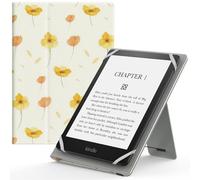 MoKo Funda Universal para 6",6.8",7" Kindle eReaders Fire Tableta - Kindle/Kobo/Voyaga/Lenovo/Sony Kindle E-Book E-Reader Tableta, Carcasa Folio con Correa de Mano y Soporte, Flor en Blanco