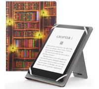 MoKo Funda Universal para 6",6.8",7" eReaders Tableta - Kobo/Voyaga/Lenovo/Sony E-Book E-Reader Tableta, Carcasa Folio con Correa de Mano y Soporte, Biblioteca Retro