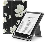 MoKo Funda Universal para 6",6.8",7" Kindle eReaders Fire Tableta - Kindle/Kobo/Voyaga/Lenovo/Sony Kindle E-Book E-Reader Tableta, Carcasa Folio con Correa de Mano y Soporte, Negro & Blanco Magnolia