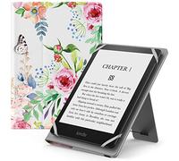 MoKo Funda Universal para 6",6.8",7" eReaders Fire Tableta - Kindle/Kobo/Voyaga/Lenovo/Sony E-Book E-Reader Tableta, Carcasa Folio con Correa de Mano y Soporte, Flor Verde