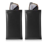 MoKo Fundas de Gafas Suave (2 PZS), Estuche para Gafa de Sol PU Bolsa de Almacenamiento de Gafas con Paño de Limpieza, Negro