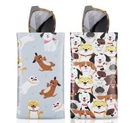 MoKo Fundas de Gafas Suave (2 PZS), Estuche para Gafa de Sol PU Bolsa de Almacenamiento de Gafas con Paño de Limpieza, Perro Mono & Perro Jugando