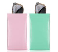 MoKo Fundas de Gafas Suave (2 PZS), Estuche para Gafa de Sol PU Bolsa de Almacenamiento de Gafas con Paño de Limpieza, Rosa & Verde Menta