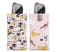 MoKo Fundas de Gafas Suave (2 PZS), Estuche para Gafa de Sol PU Bolsa de Almacenamiento de Gafas con Paño de Limpieza, Gato Lindo + Gato Jugando
