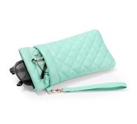 MoKo Fundas para Gafas de Sol de PU, Doble Capa Squeeze Top Bolsas para Gafas Blandas de Moda, Organizador de Gafas de Sol Portátil con Correa de Mano para Mujer Hombre, Menta Verde