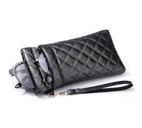 MoKo Fundas para Gafas de Sol de PU, Doble Capa Squeeze Top Bolsas para Gafas Blandas de Moda, Organizador de Gafas de Sol Portátil con Correa de Mano para Mujer Hombre, Negro