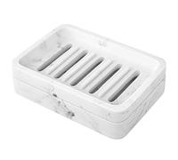 MoKo Jabonera de Doble Capa, Bandeja de Jabón de Barra Resina Caja Recipiente de Jabón con Tablero de Drenaje Ranurado Desmontable para Baño Cocina Ducha Bañera Fregaderos Encimera, Mármol Blanco