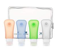 Moko Juego de Botellas de Viaje, 4 Unidades, de Silicona, a Prueba de Fugas, rellenables, sin BPA, para champú, artículos de tocador, acondicionador, artículos de Aseo, 89 ml